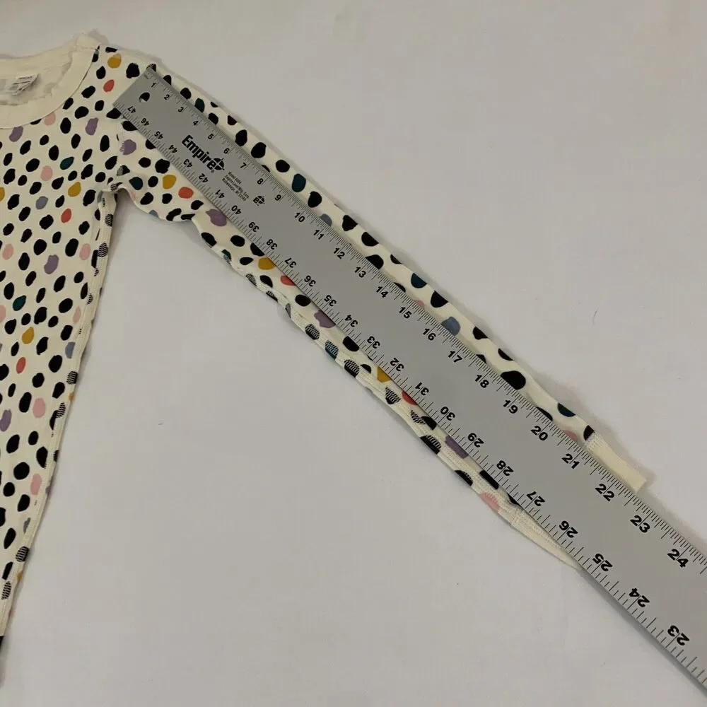 Hanna Andersson Pajama Top Girl 12 Cream Colorful Polka Dot Long‎ Sleeve Cotton